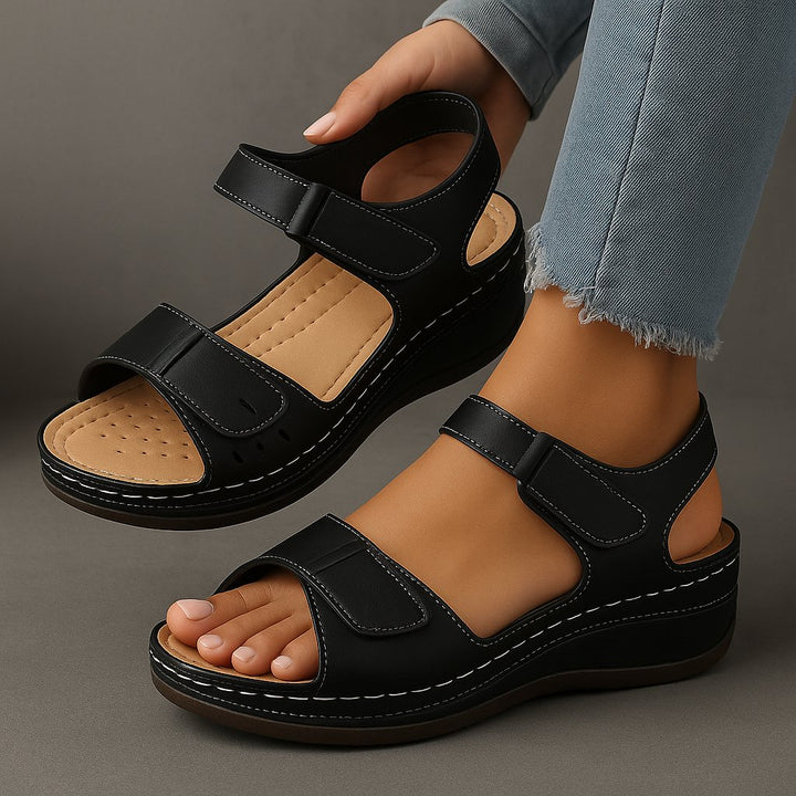 Women's Orthopedic Adjustable-Strap Wedge Sandals - Black (almost sold out)