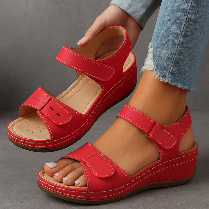 Women's Orthopedic Adjustable-Strap Wedge Sandals - Red (almost sold out)