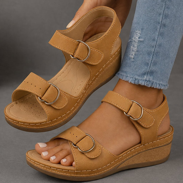 Women's Orthopedic Adjustable-Strap Wedge Sandals - Brown (almost sold out)
