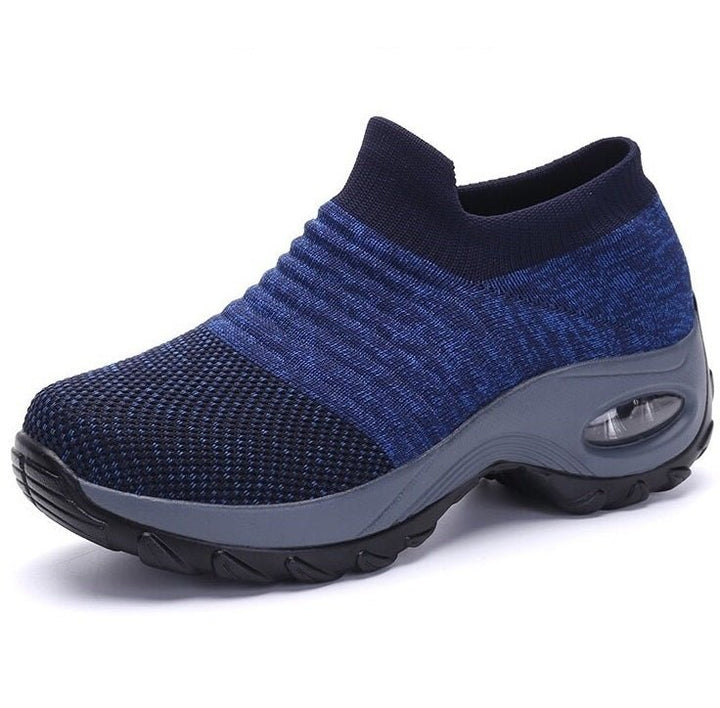 Women's Orthopedic Air-Cushioned Slip-On Sneakers - Blue (Gray Sole)