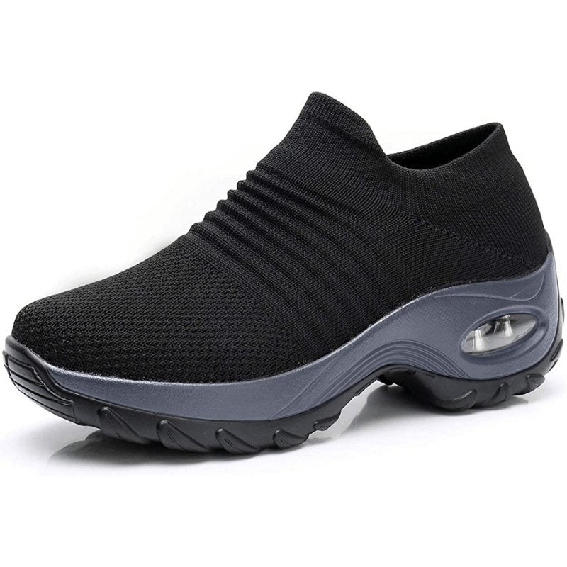 Women's Orthopedic Air-Cushioned Slip-On Sneakers - Black (Gray Sole)