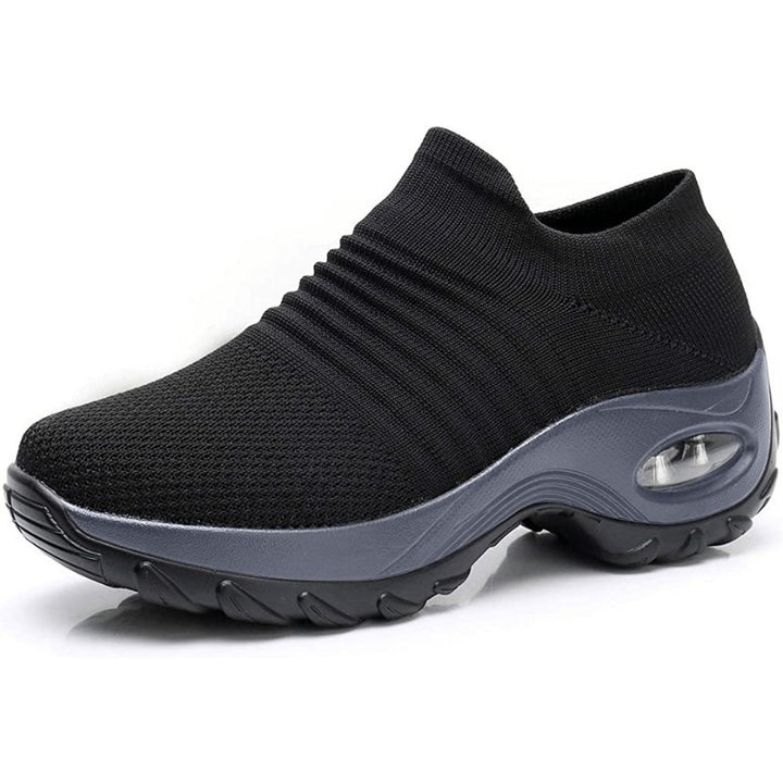 Women's Orthopedic Air-Cushioned Slip-On Sneakers - Black (Gray Sole)