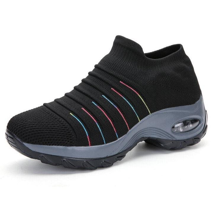 Women's Orthopedic Air-Cushioned Slip-On Sneakers - Black (Colored Stripes)