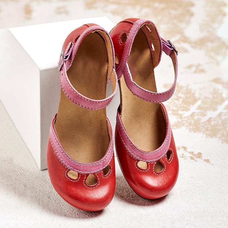 Women's Orthopedic Ankle-Strap Low-Heel Sandals - Red