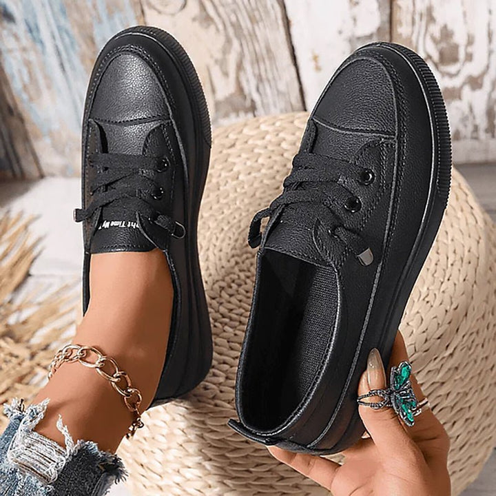 Women's Orthopedic Arch-Support Cushioned Lace-Up Sneakers - Black