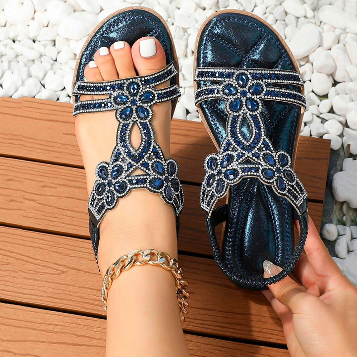 Women's Orthopedic Boho Rhinestone Slip-On Sandals - Blue