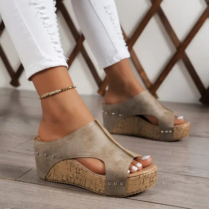 Women's Orthopedic Cork Wedge Platform Sandals - Beige