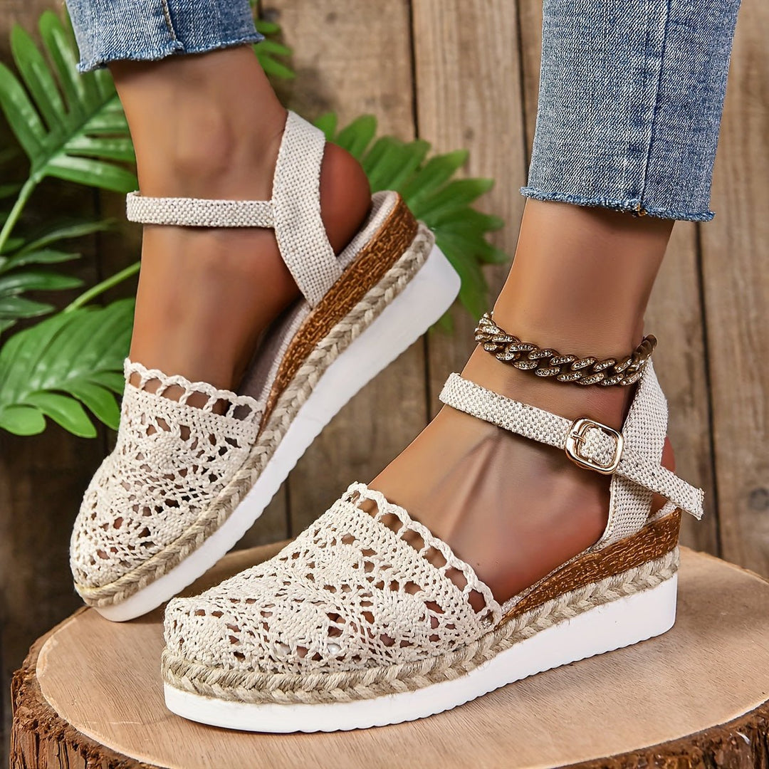 Women's Orthopedic Crochet Platform Espadrille Sandals - Beige