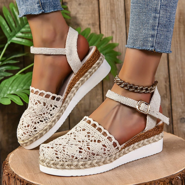 Women's Orthopedic Crochet Platform Espadrille Sandals - Beige