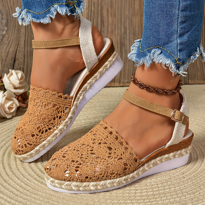 Women's Orthopedic Crochet Platform Espadrille Sandals - Dark brown