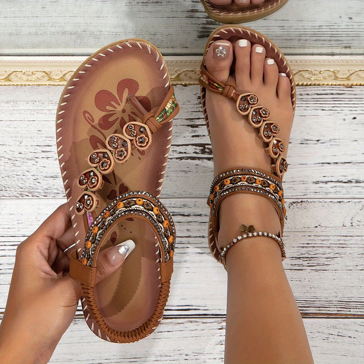 Women's Orthopedic Flat Ankle Strap Sandals - Caramel