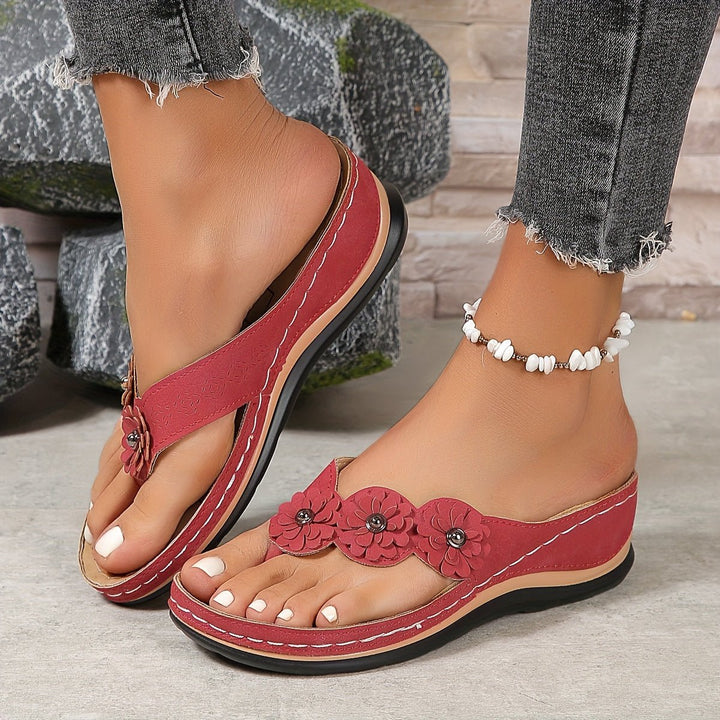 Women's Orthopedic Leather Slip-On Sandals - Red