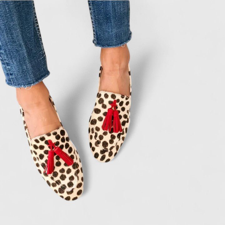 Women's Orthopedic Leopard Print Tassel Slip-On Loafers - Beige