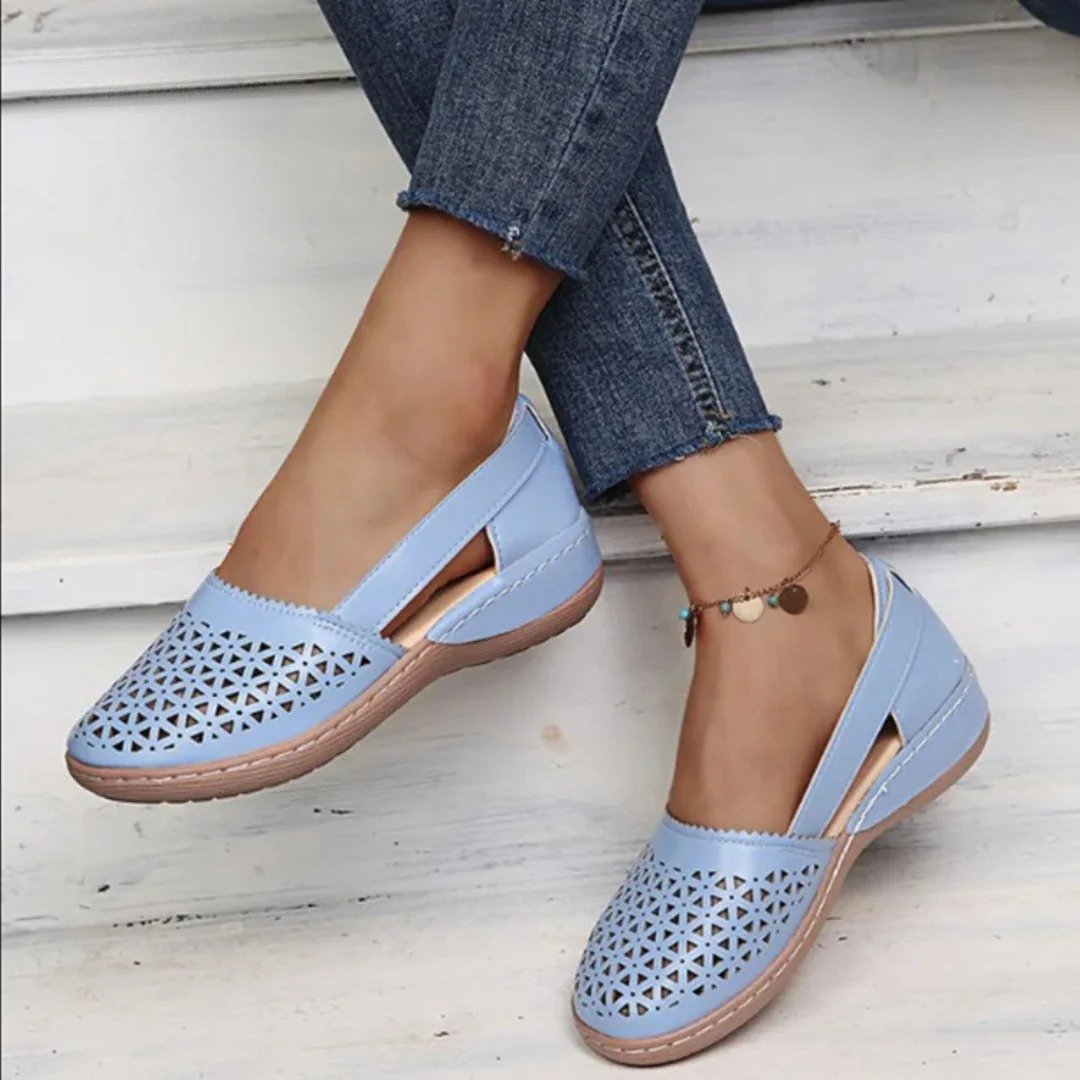 Women's Orthopedic Perforated Slip-On Walking Shoes - Blue