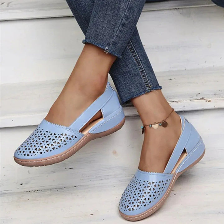Women's Orthopedic Perforated Slip-On Walking Shoes - Blue
