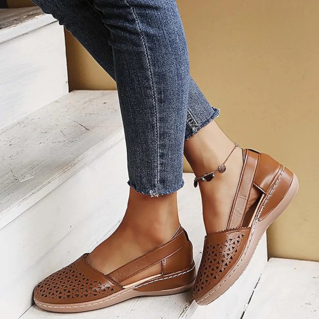 Women's Orthopedic Perforated Slip-On Walking Shoes - Brown