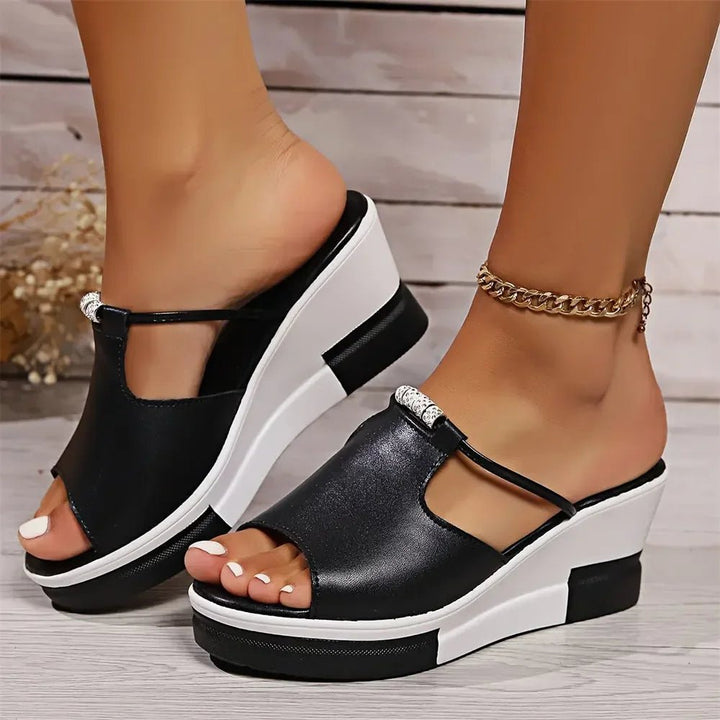 Women's Orthopedic Platform Wedge Sandals - Black