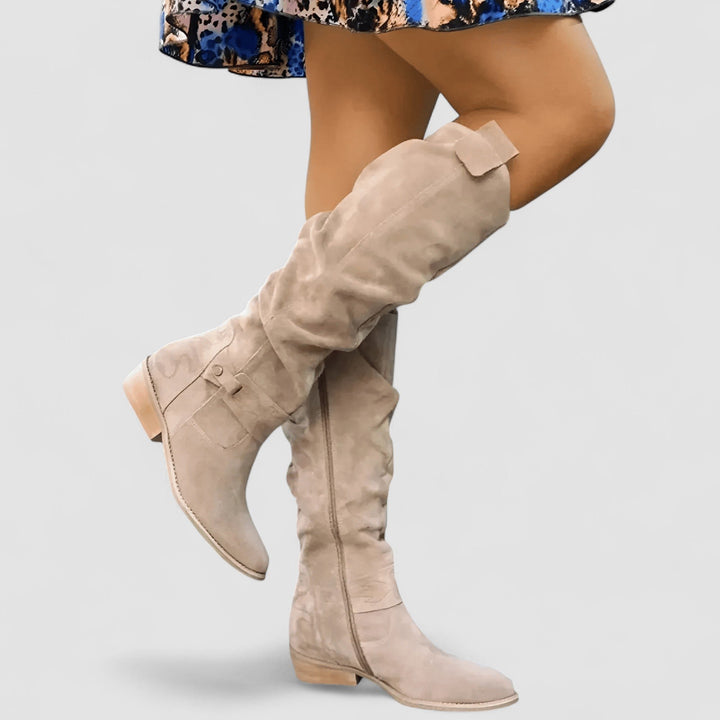 Women's Orthopedic Suede Knee-High Slouch Boots - Beige