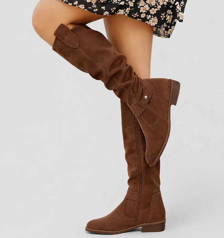 Women's Orthopedic Suede Knee-High Slouch Boots - Dark Brown