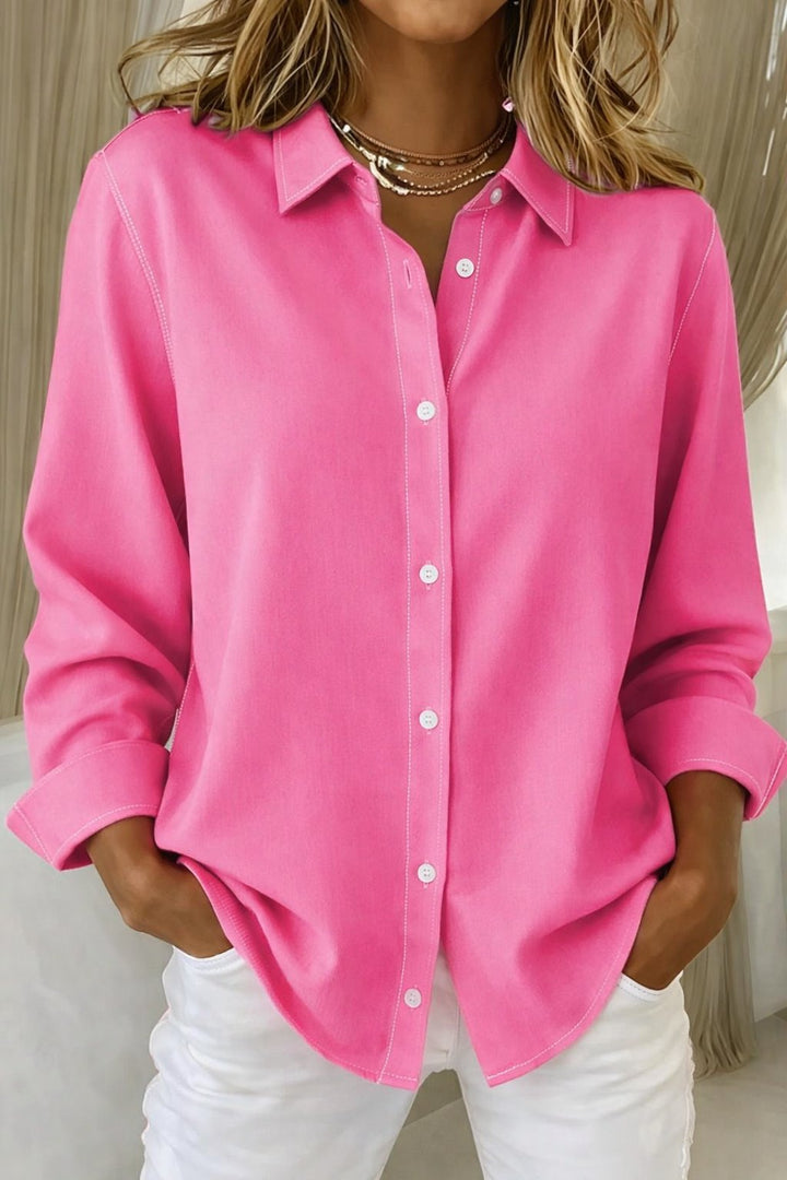 Women's Oversized Button-Down Long Sleeve Blouse - Fuchsia