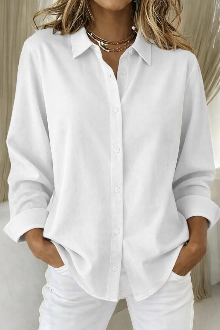 Women's Oversized Button-Down Long Sleeve Blouse - White