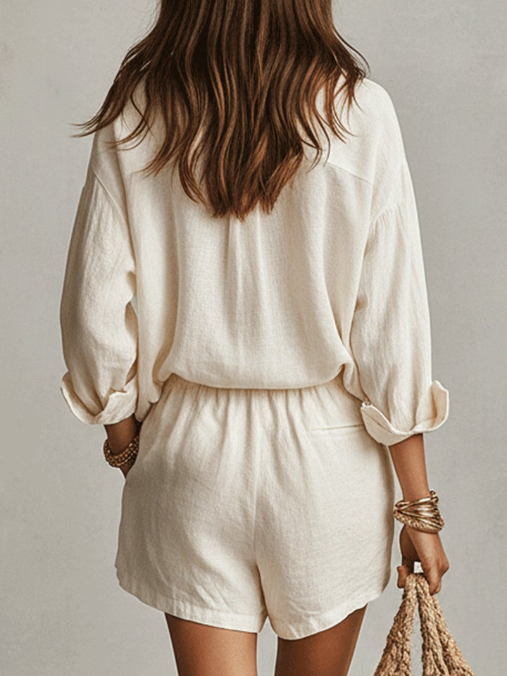 Women's Oversized Linen Button-Down Shirt Shorts Set