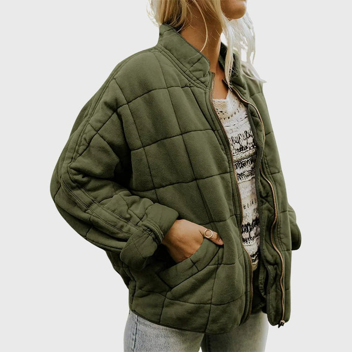 Women's Oversized Quilted Zip-Up Bomber Jacket - Green