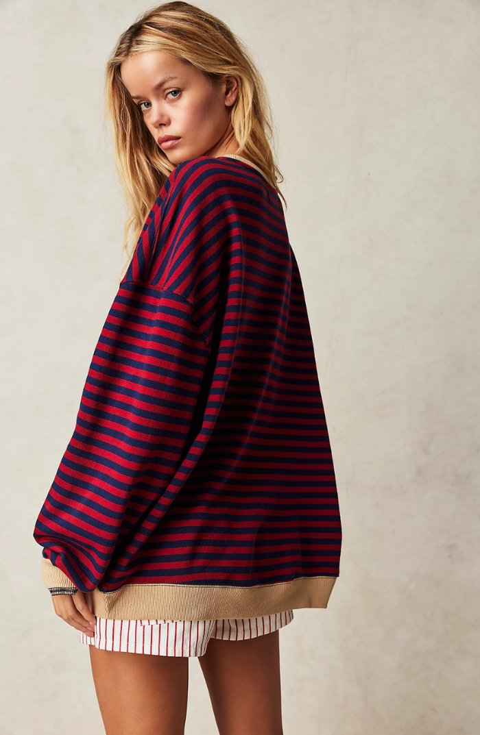 Women's Oversized Striped Drop-Shoulder Sweatshirt