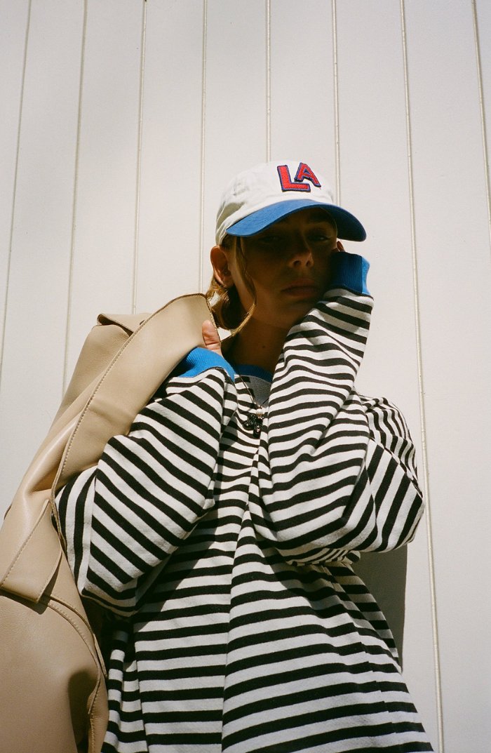 Women's Oversized Striped Drop-Shoulder Sweatshirt - Blue & Black