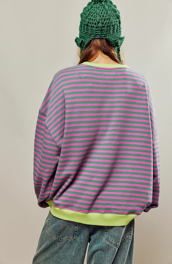 Women's Oversized Striped Drop-Shoulder Sweatshirt
