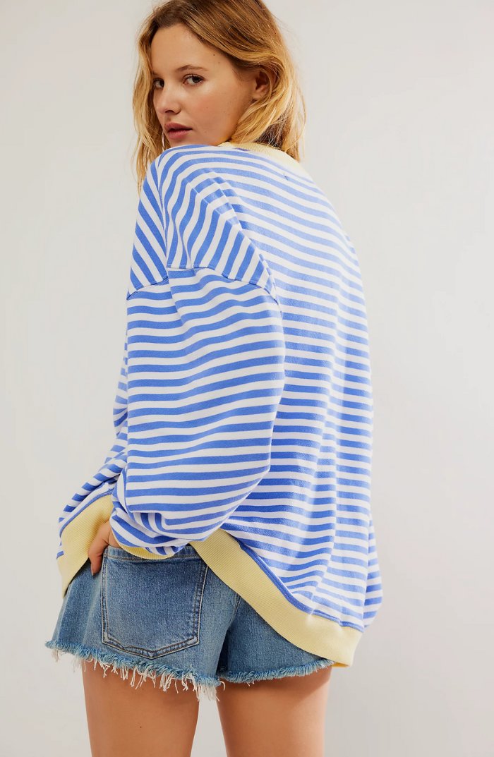 Women's Oversized Striped Drop-Shoulder Sweatshirt