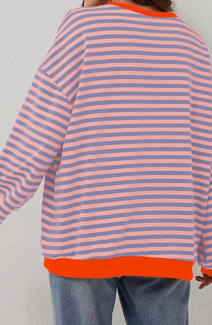 Women's Oversized Striped Drop-Shoulder Sweatshirt
