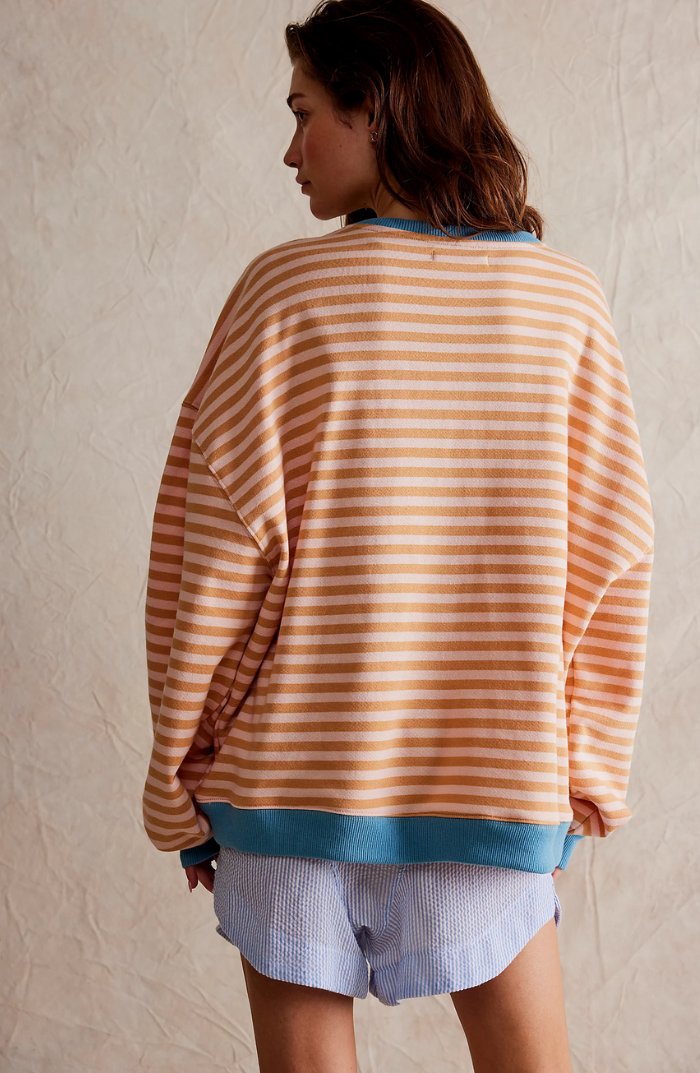 Women's Oversized Striped Drop-Shoulder Sweatshirt