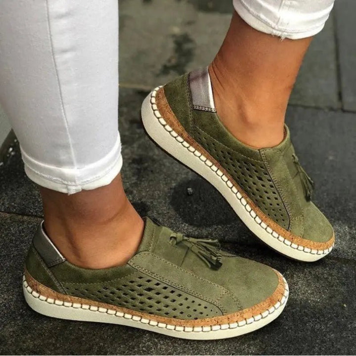 Women's Perforated Suede Slip-On Orthopedic Sneakers - Green