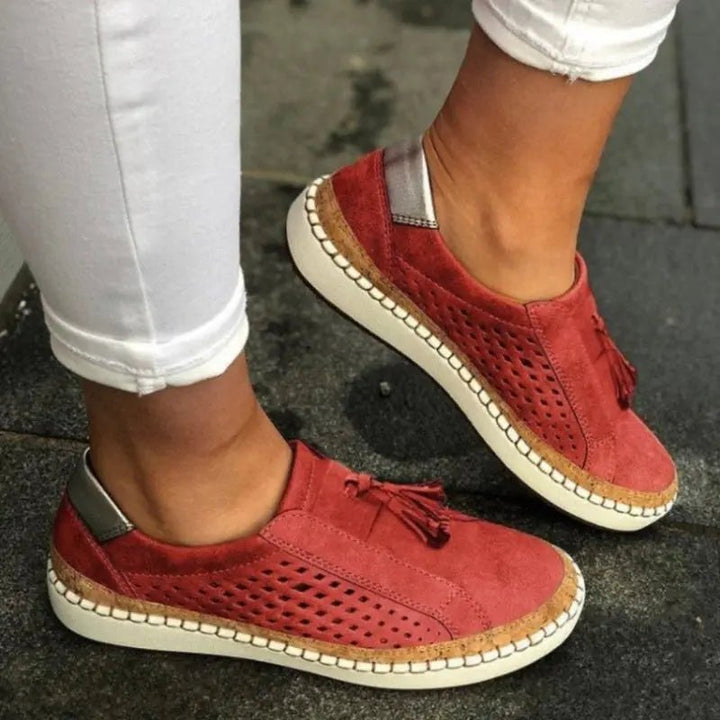 Women's Perforated Suede Slip-On Orthopedic Sneakers - Red
