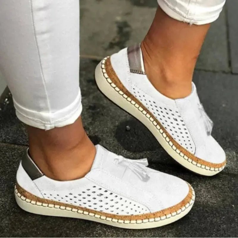 Women's Perforated Suede Slip-On Orthopedic Sneakers - White