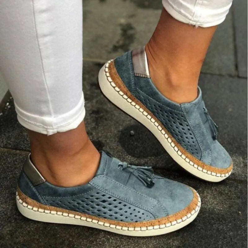 Women's Perforated Suede Slip-On Orthopedic Sneakers - Navy