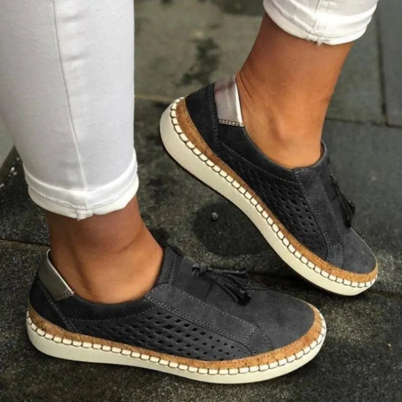 Women's Perforated Suede Slip-On Orthopedic Sneakers - Black