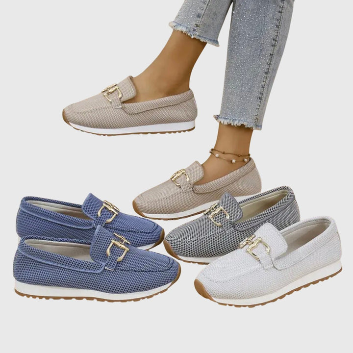Women's Platform Slip-On Loafers with Gold Buckle Hardware