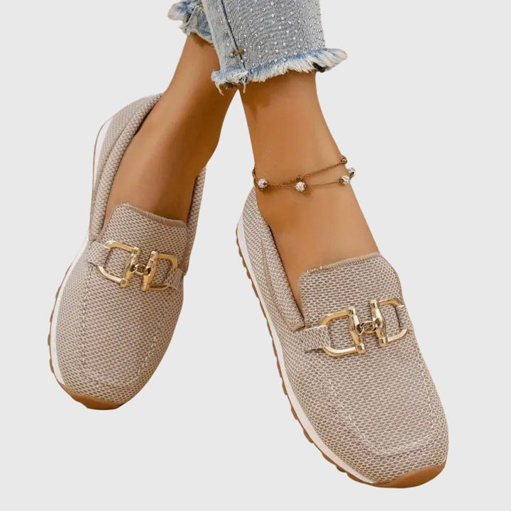 Women's Platform Slip-On Loafers with Gold Buckle Hardware