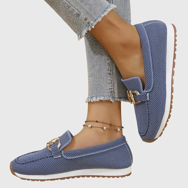 Women's Platform Slip-On Loafers with Gold Buckle Hardware