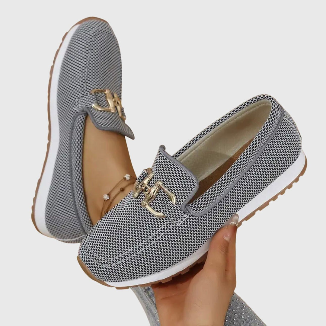 Women's Platform Slip-On Loafers with Gold Buckle Hardware