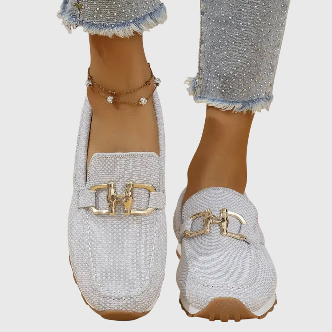 Women's Platform Slip-On Loafers with Gold Buckle Hardware