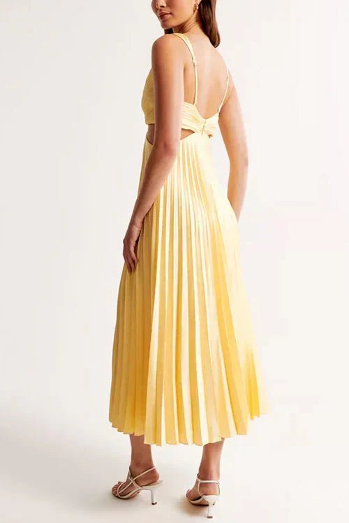 Women's Pleated V-Neck Sleeveless Maxi Dress