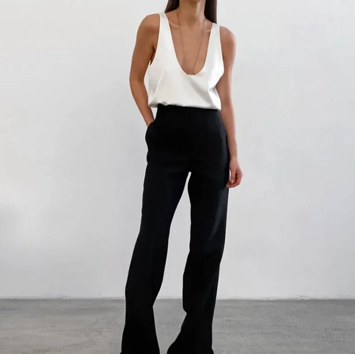 Women's Plunging U-Neck Satin Tank Top Relaxed Fit