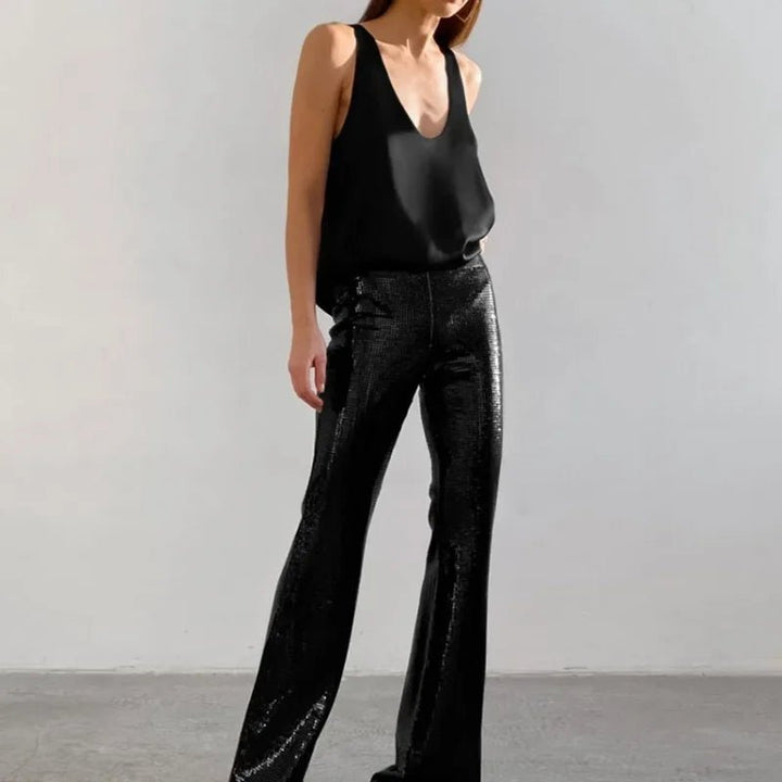 Women's Plunging U-Neck Satin Tank Top Relaxed Fit