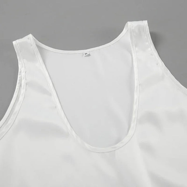 Women's Plunging U-Neck Satin Tank Top Relaxed Fit
