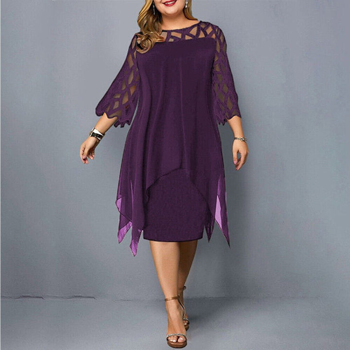 Women's Plus Size Lace Sleeve Layered Midi Dress