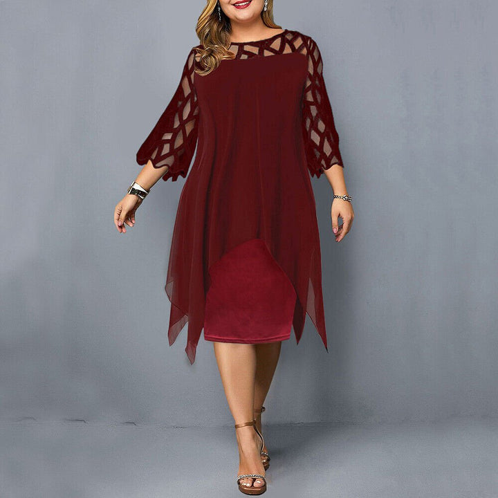Women's Plus Size Lace Sleeve Layered Midi Dress - Red Wine