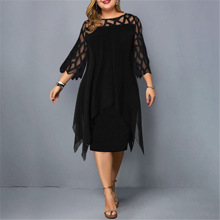 Women's Plus Size Lace Sleeve Layered Midi Dress - Black